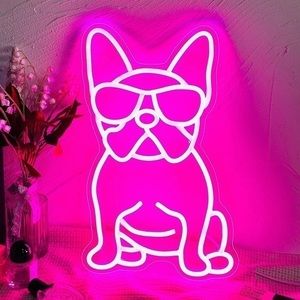 French Bulldog Neon Sign Frenchie Wearing Glasses LED Neon Lights